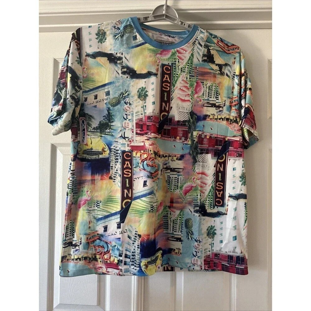 Surf Society Mens 2XL Casino Flamingo Resort Print Performance Shirt Colorful